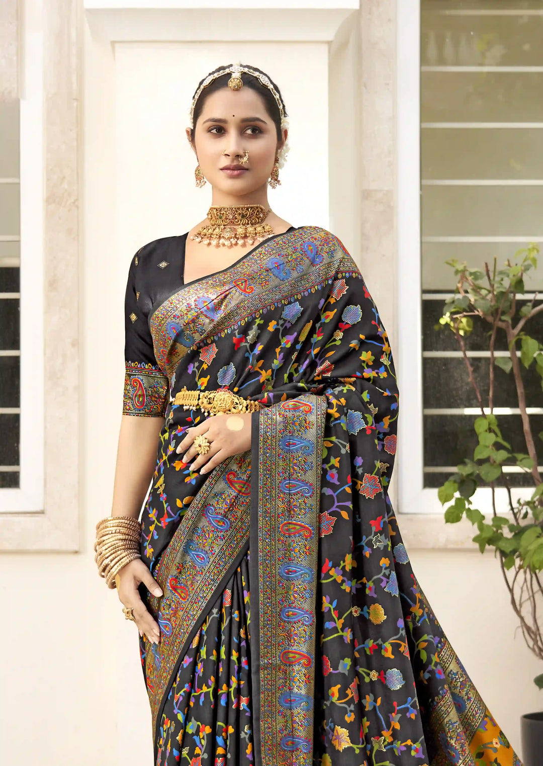 Luxurious Velvet Tussar Silk Saree with Floral Designer Blouse