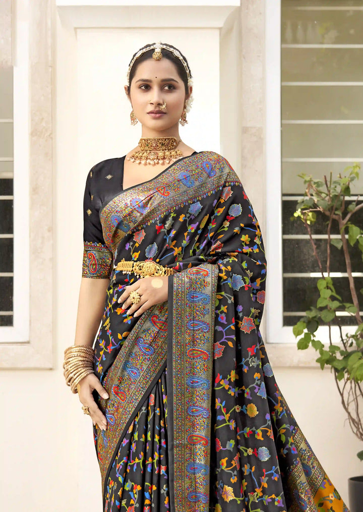 Luxurious Velvet Tussar Silk Saree with Floral Designer Blouse