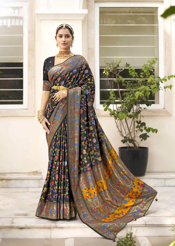 Luxurious Velvet Tussar Silk Saree with Floral Designer Blouse