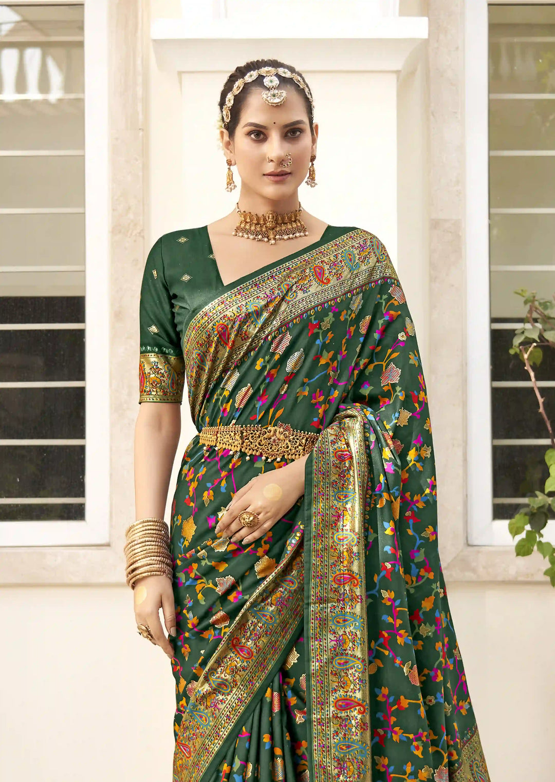 Luxurious Velvet Tussar Silk Saree with Floral Designer Blouse