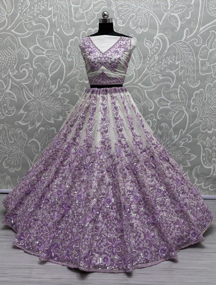 Glamorous Net Lehenga with Sequins and Floral Embroidery