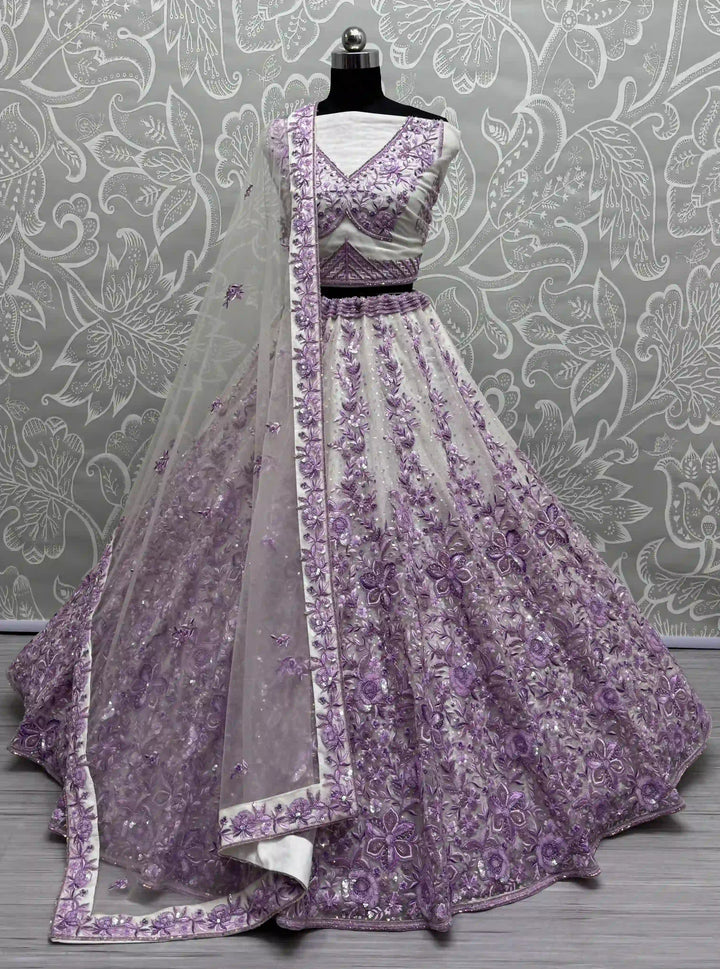 Glamorous Net Lehenga with Sequins and Floral Embroidery