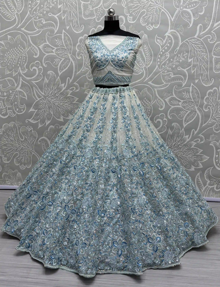 Glamorous Net Lehenga with Sequins and Floral Embroidery