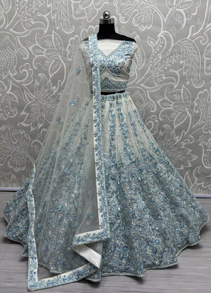 Glamorous Net Lehenga with Sequins and Floral Embroidery