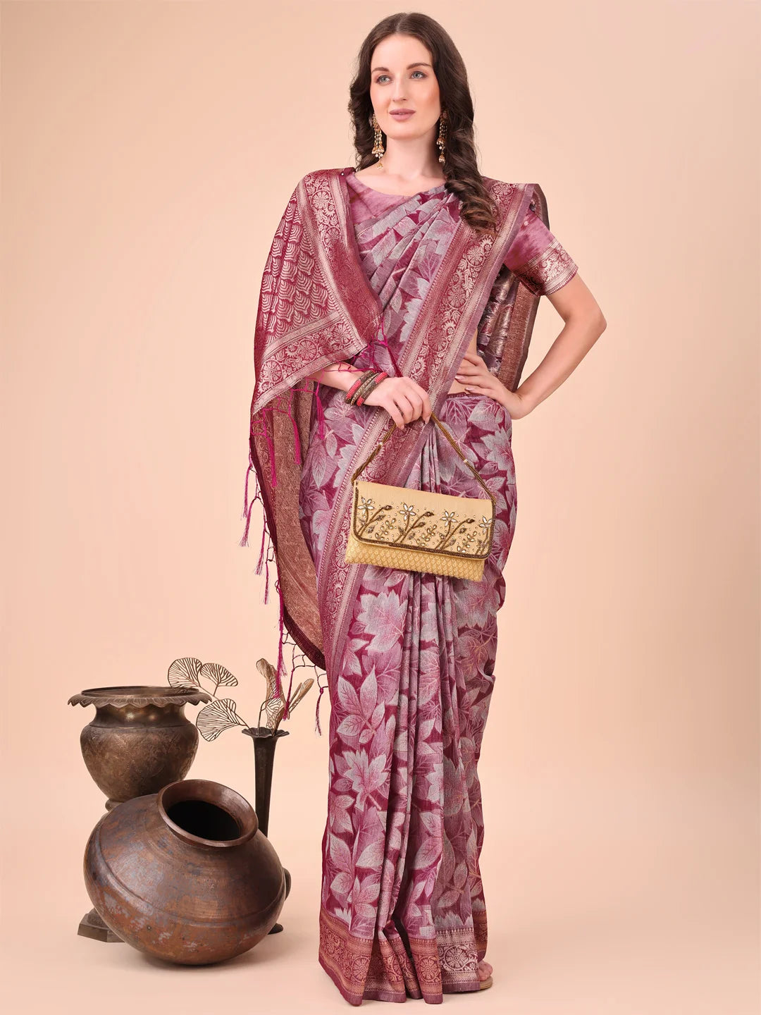 All-Season Cotton Saree with Wevon Jacquard Design