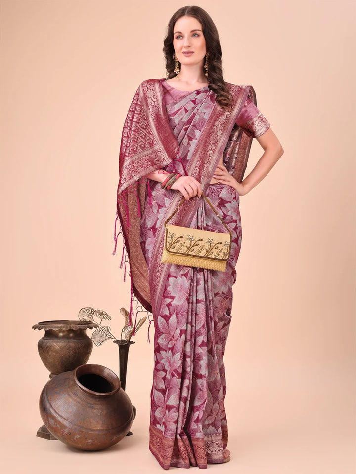 All-Season Cotton Saree with Wevon Jacquard Design