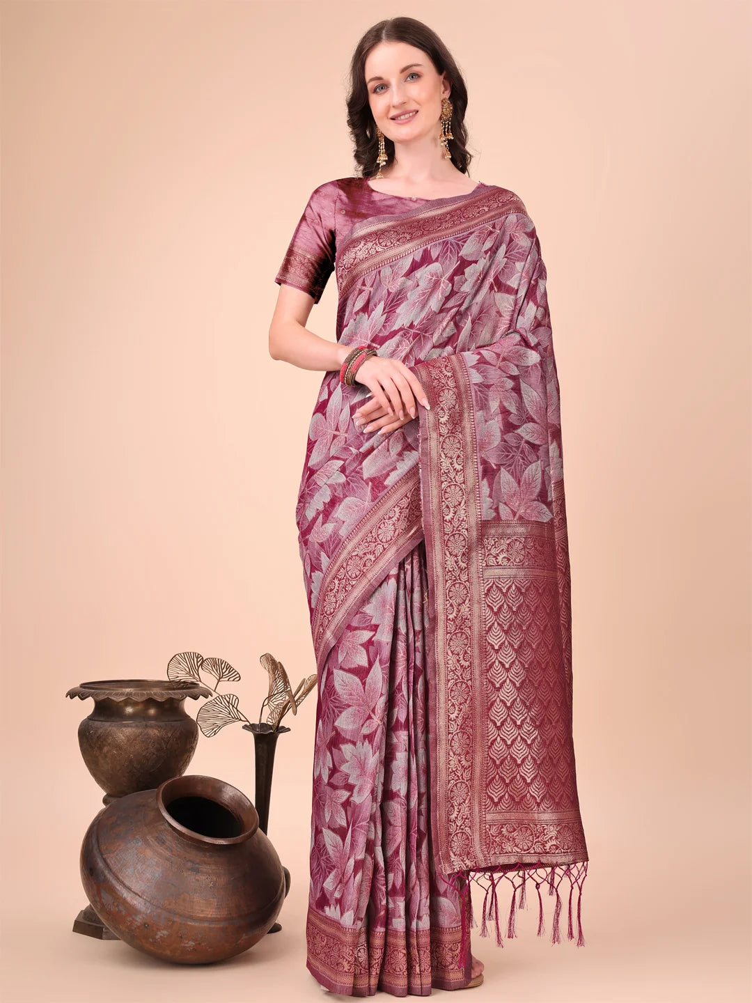 All-Season Cotton Saree with Wevon Jacquard Design