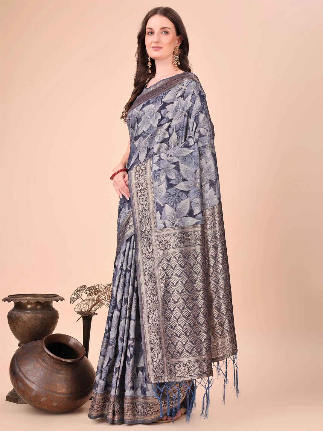 All-Season Cotton Saree with Wevon Jacquard Design