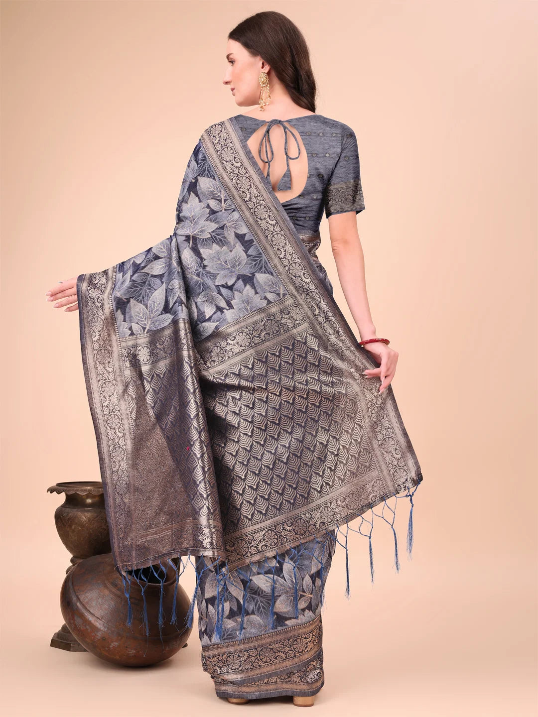 All-Season Cotton Saree with Wevon Jacquard Design