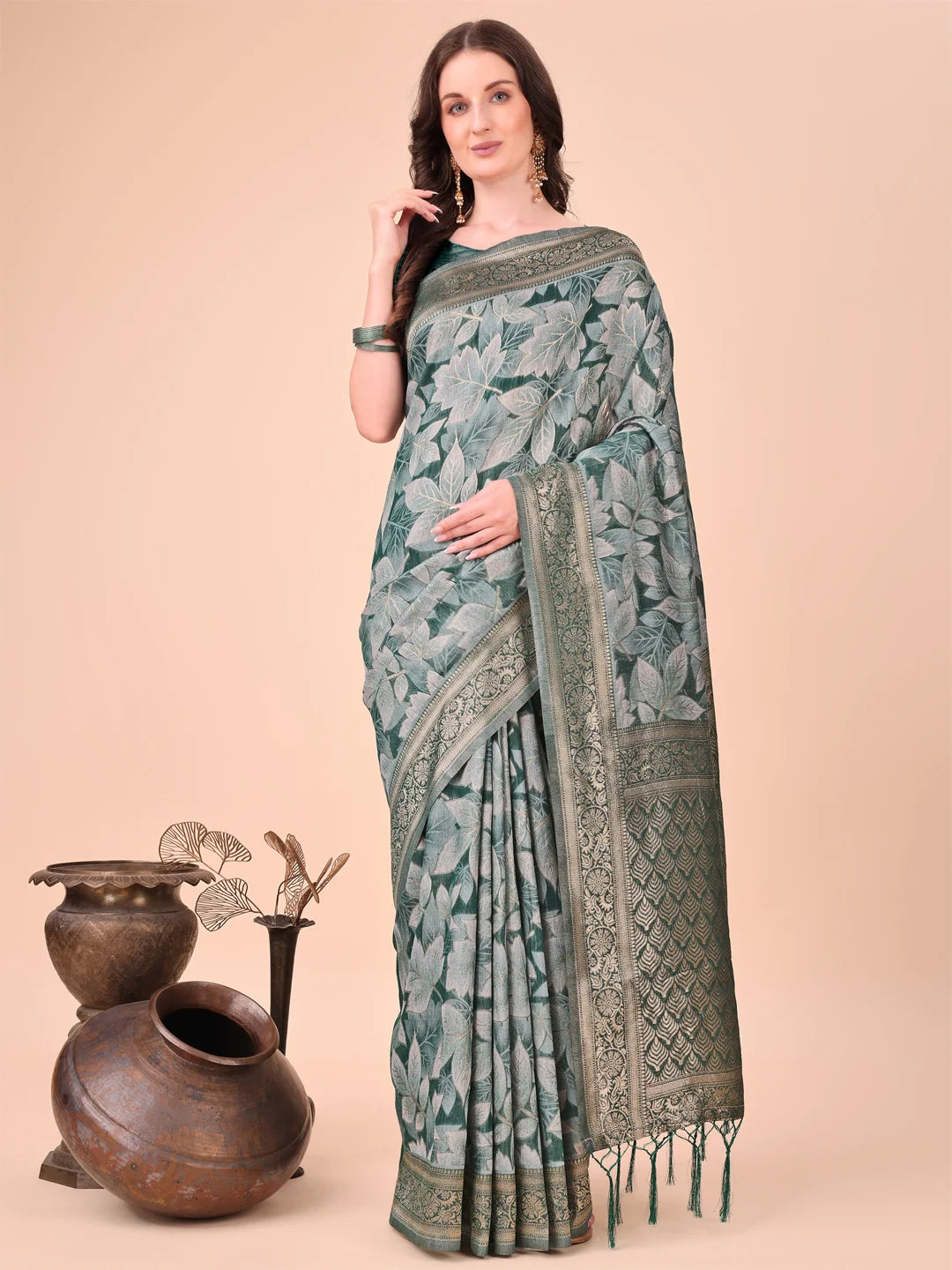 All-Season Cotton Saree with Wevon Jacquard Design