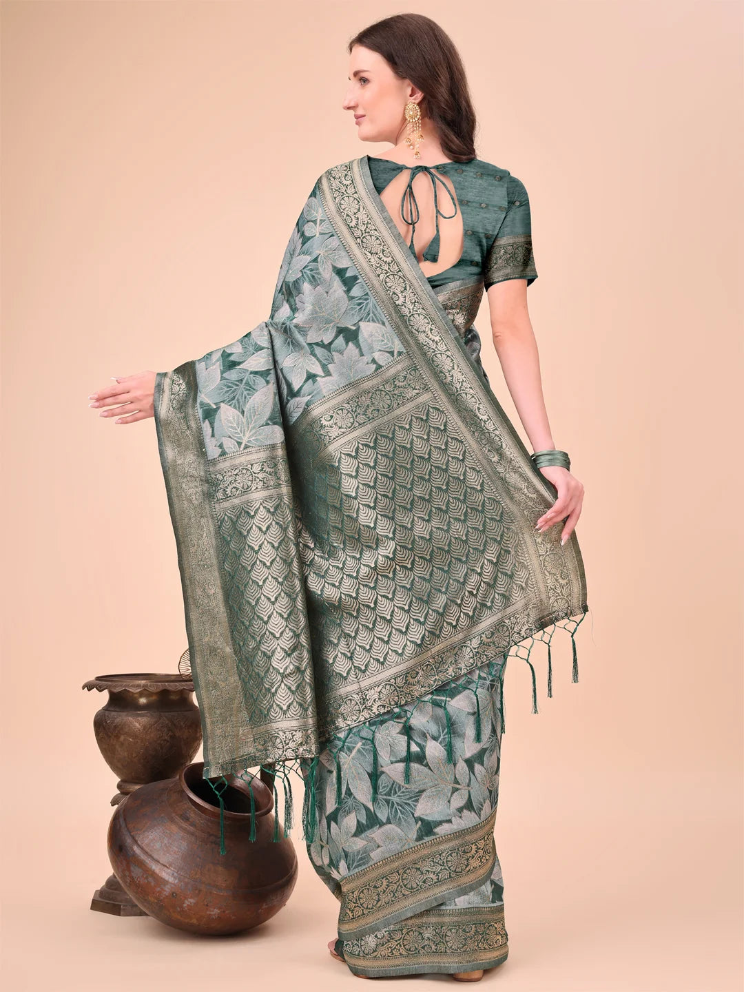 All-Season Cotton Saree with Wevon Jacquard Design