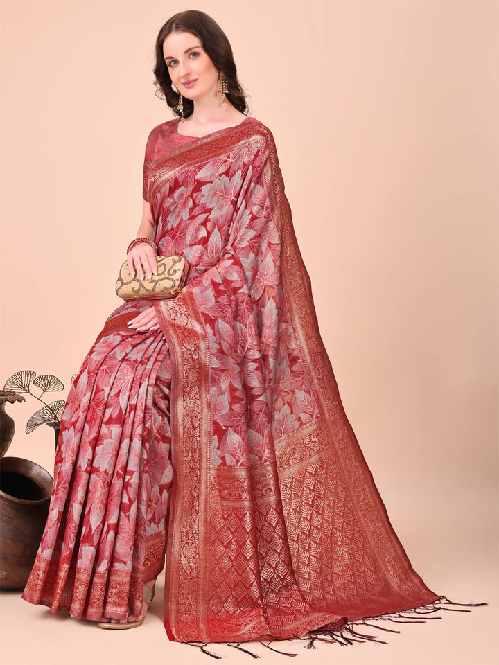 All-Season Cotton Saree with Wevon Jacquard Design