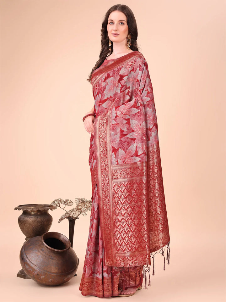All-Season Cotton Saree with Wevon Jacquard Design