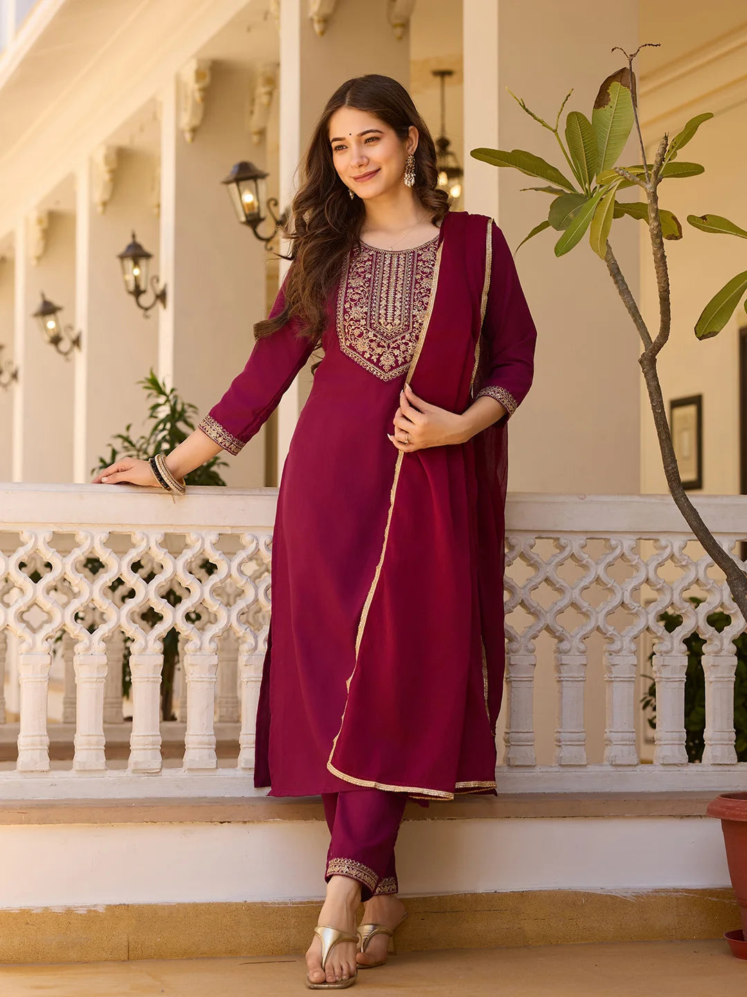 Timeless Embroidery: Rayon Top with Chinon Bottom and Dupatta