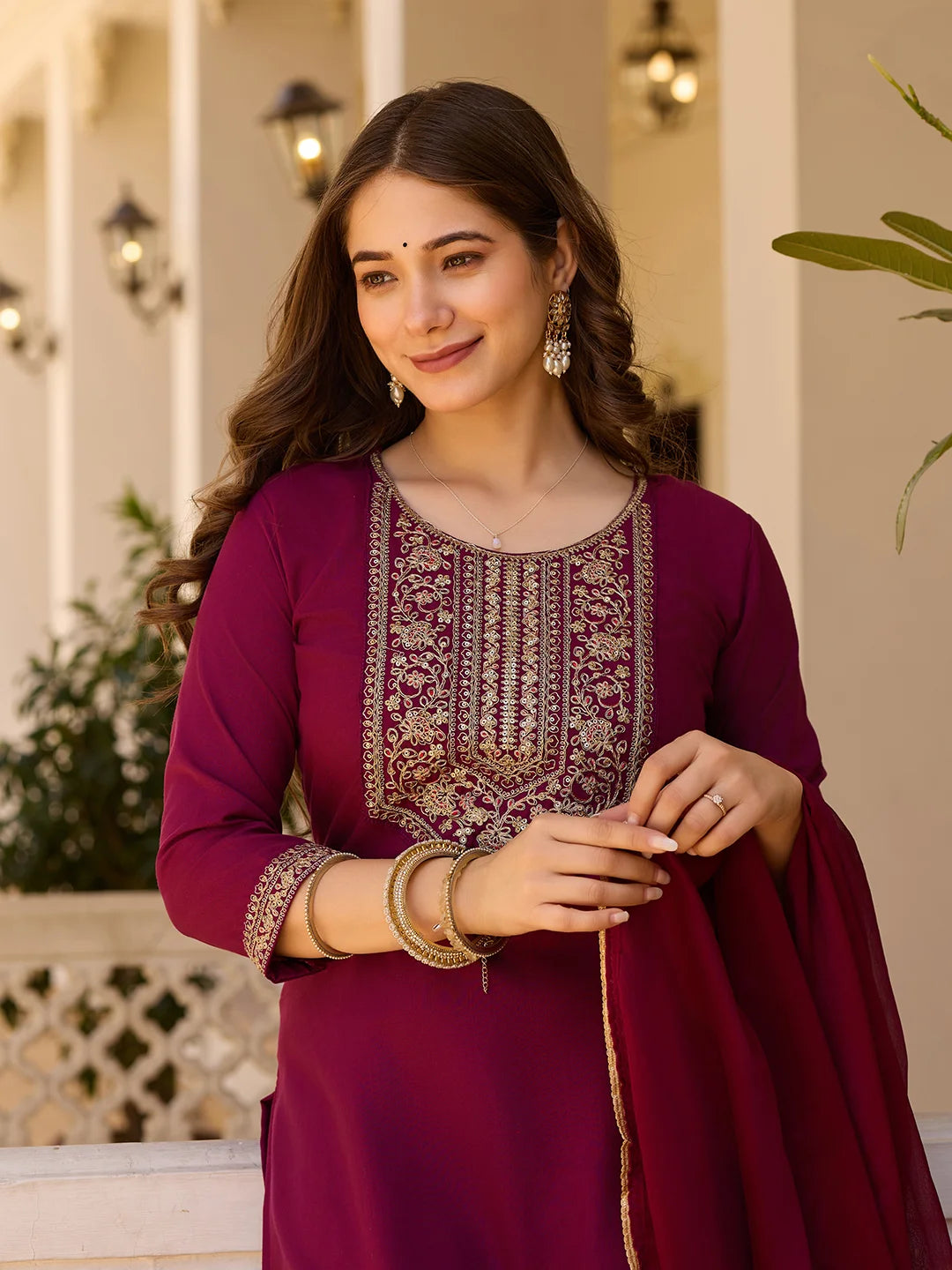 Timeless Embroidery: Rayon Top with Chinon Bottom and Dupatta