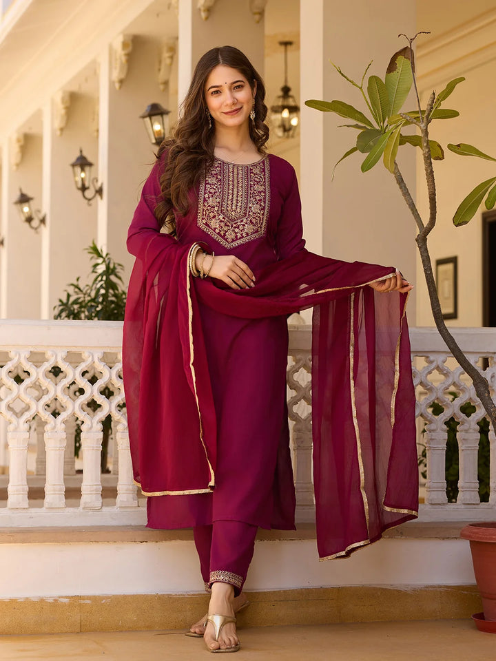 Timeless Embroidery: Rayon Top with Chinon Bottom and Dupatta