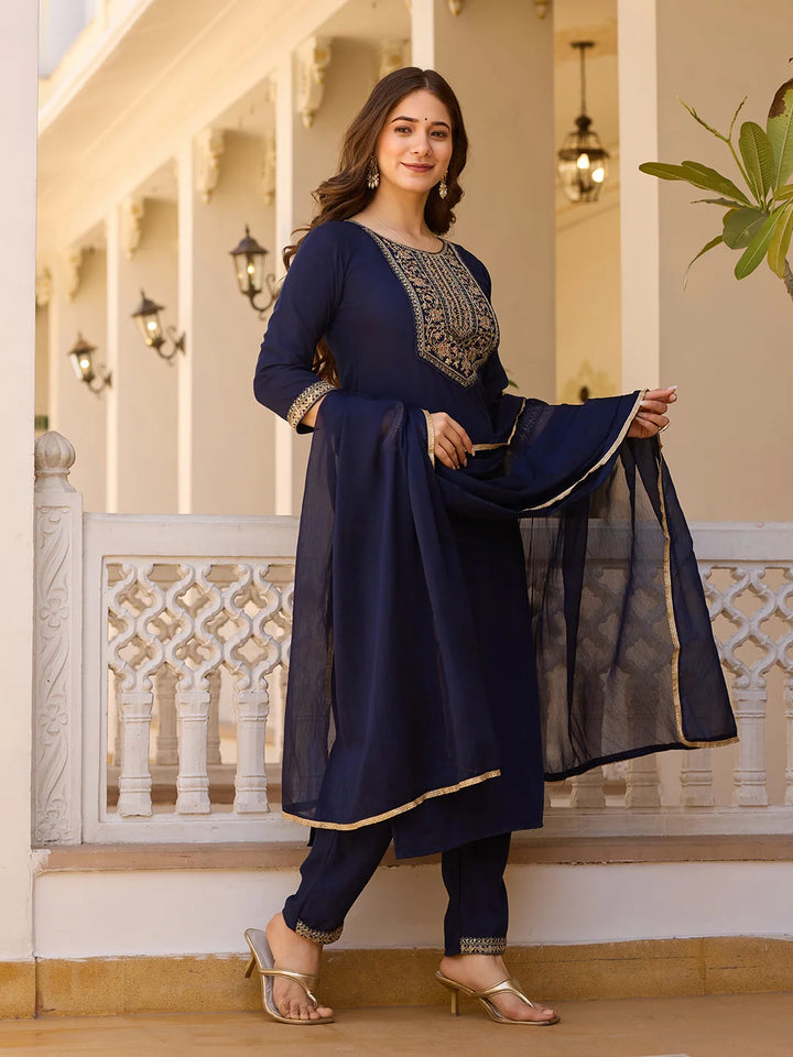 Timeless Embroidery: Rayon Top with Chinon Bottom and Dupatta