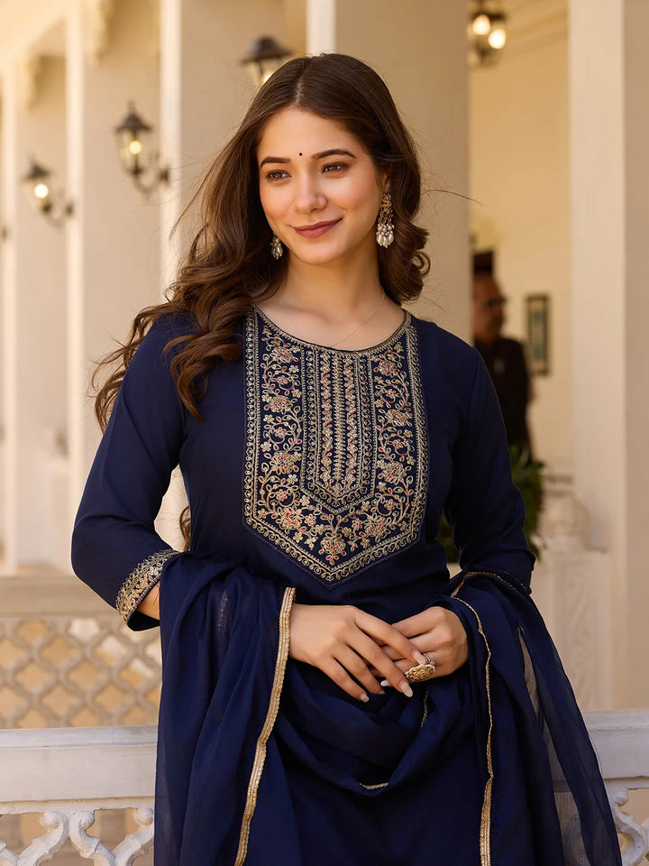 Timeless Embroidery: Rayon Top with Chinon Bottom and Dupatta