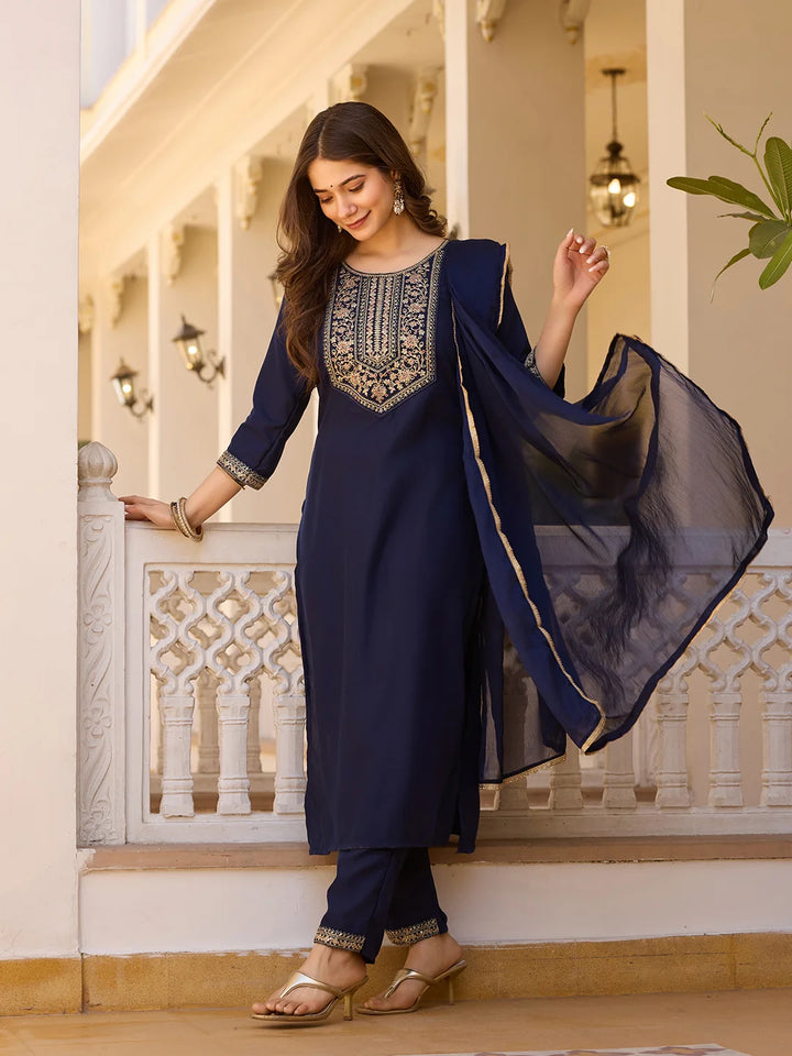 Timeless Embroidery: Rayon Top with Chinon Bottom and Dupatta