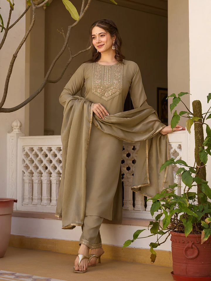 Timeless Embroidery: Rayon Top with Chinon Bottom and Dupatta