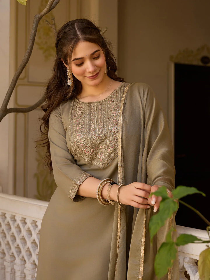 Timeless Embroidery: Rayon Top with Chinon Bottom and Dupatta