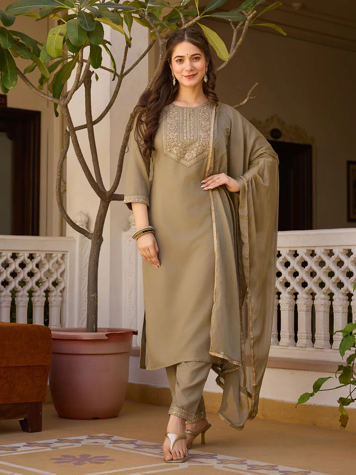 Timeless Embroidery: Rayon Top with Chinon Bottom and Dupatta