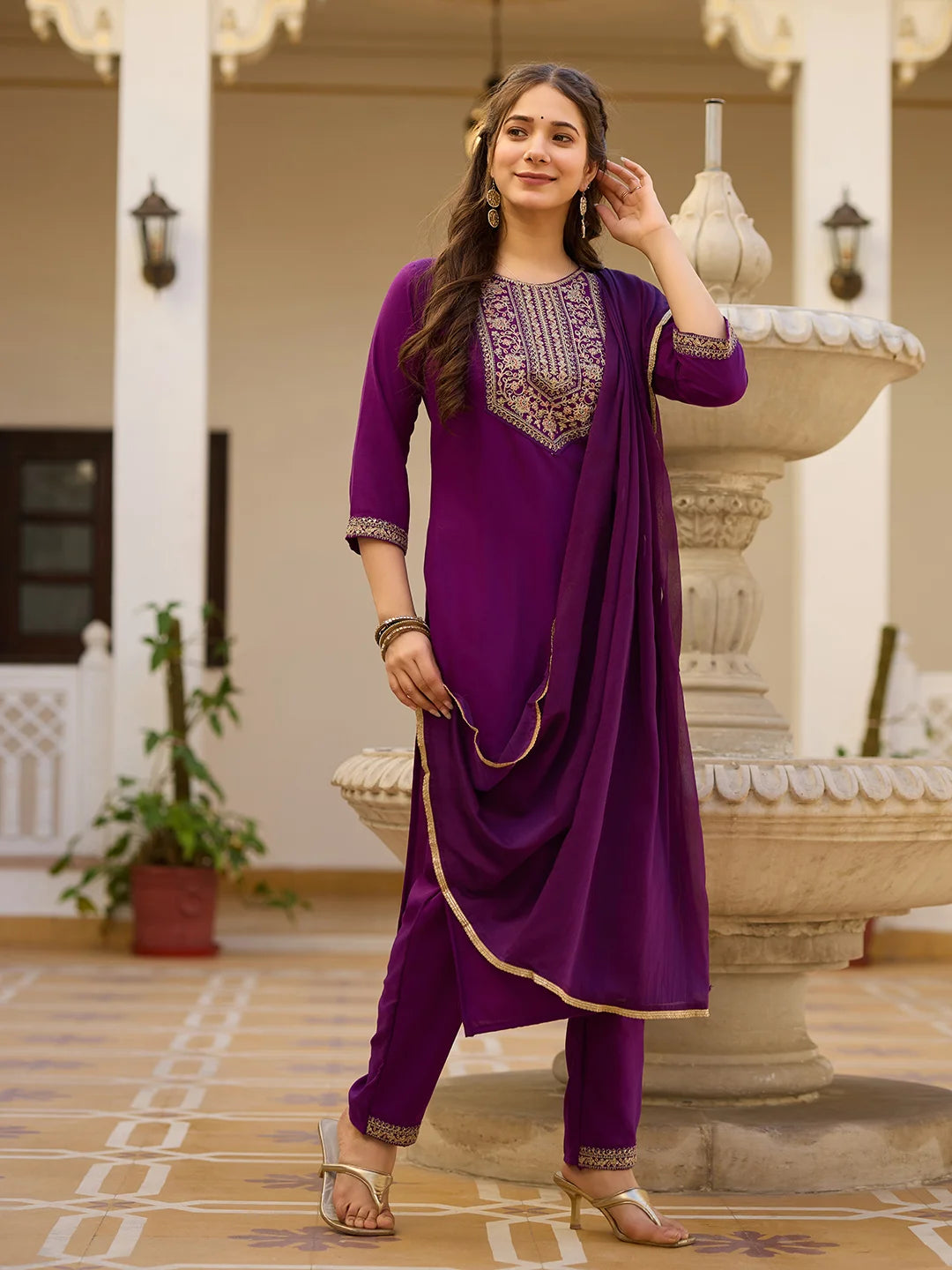 Timeless Embroidery: Rayon Top with Chinon Bottom and Dupatta