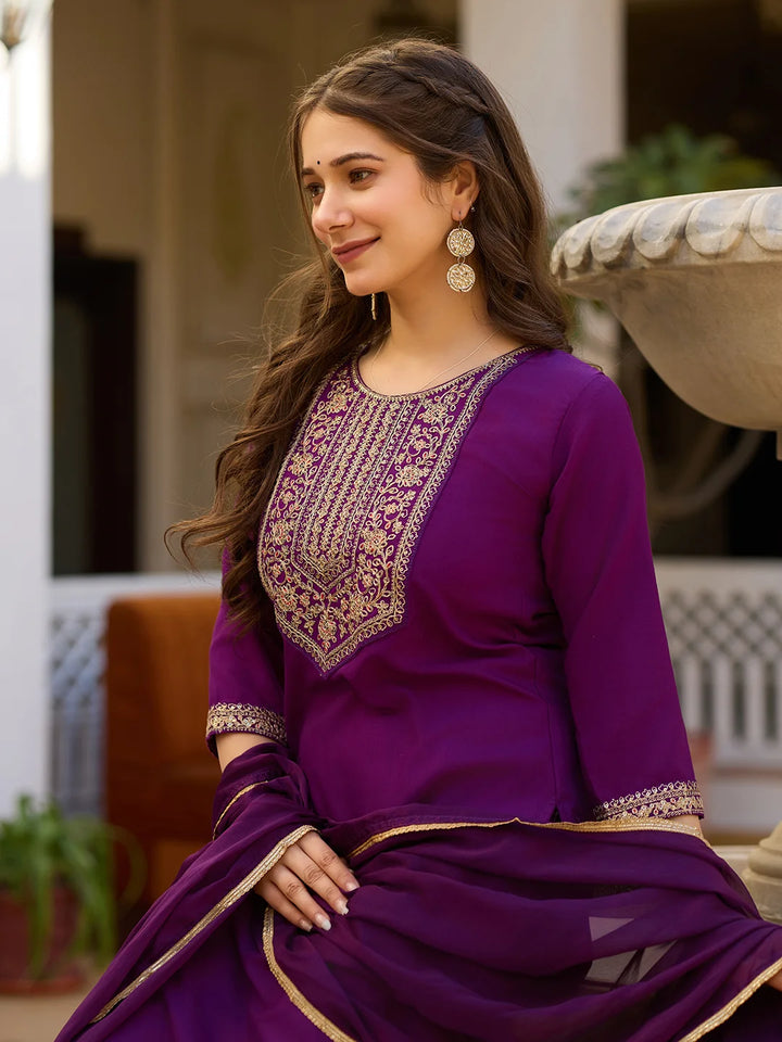 Timeless Embroidery: Rayon Top with Chinon Bottom and Dupatta