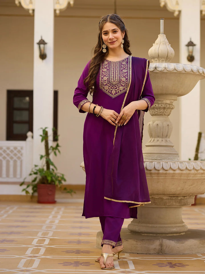 Timeless Embroidery: Rayon Top with Chinon Bottom and Dupatta