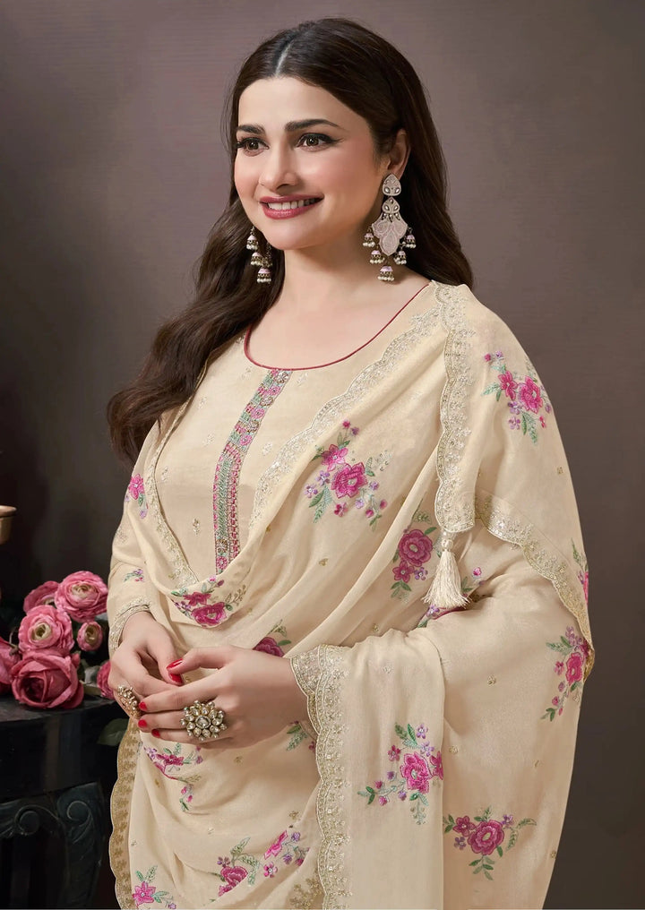 Semi-Stitched Embroidered Silk Salwar Suit with Dupatta for Women