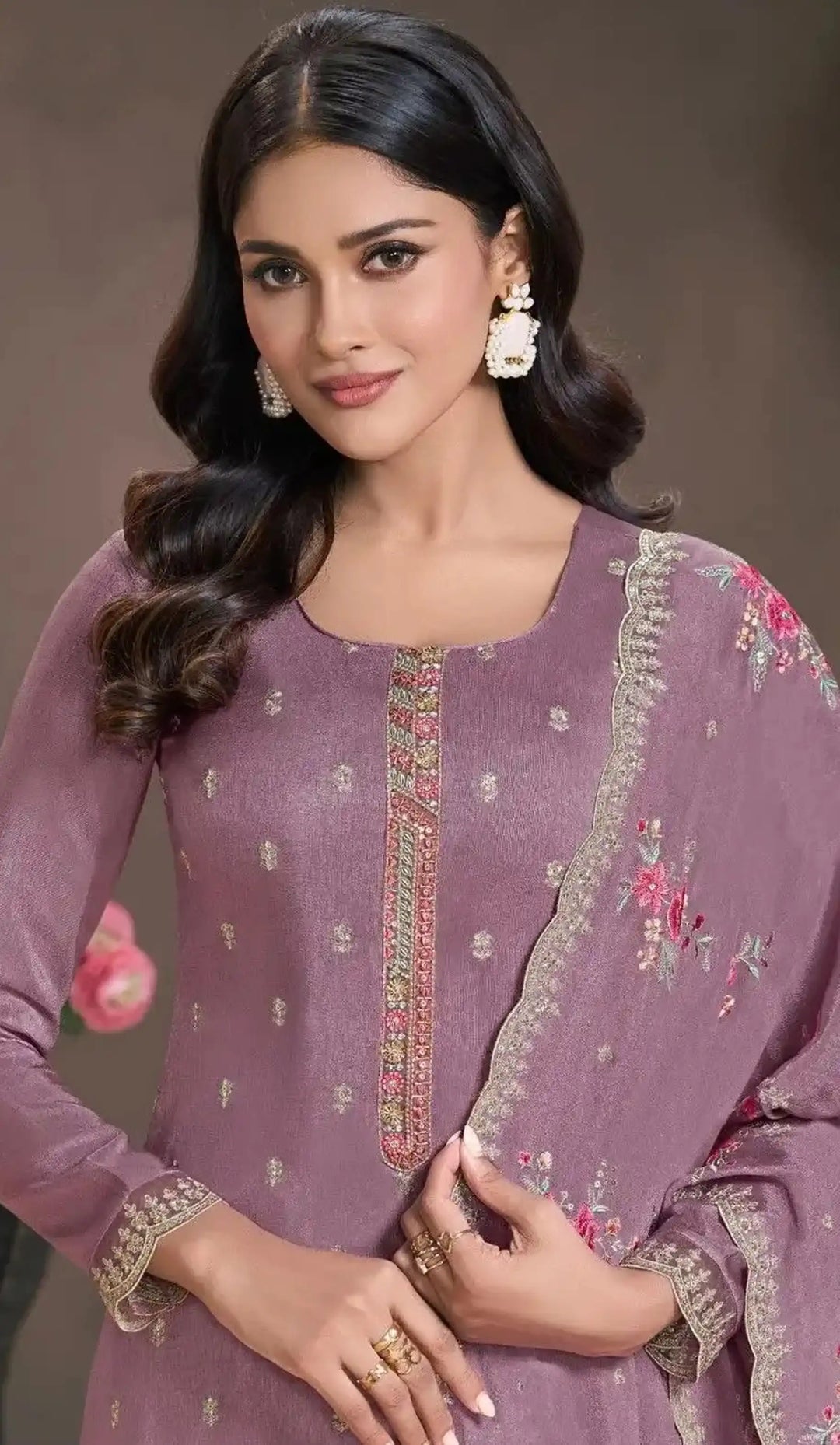 Semi-Stitched Embroidered Silk Salwar Suit with Dupatta for Women