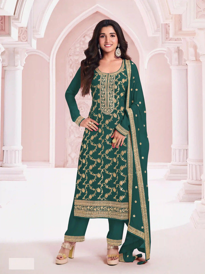 Designer Pakistani Suit in Pure Jacquard Viscose with Chinon Dupatta