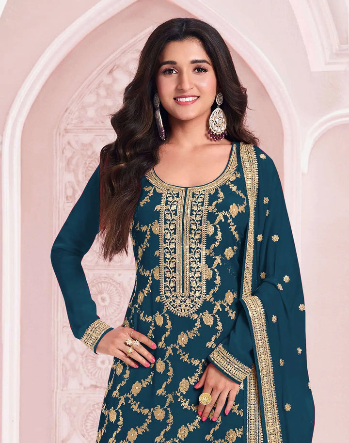 Designer Pakistani Suit in Pure Jacquard Viscose with Chinon Dupatta