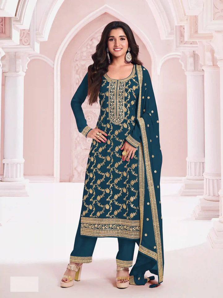 Designer Pakistani Suit in Pure Jacquard Viscose with Chinon Dupatta