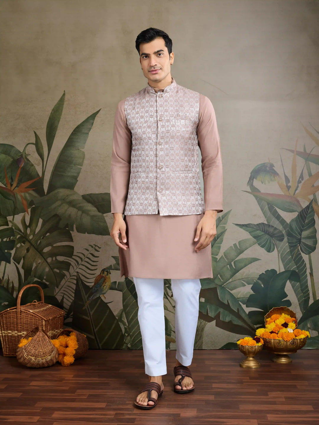 Dusty Pink Kurta with Koti | Shop Festive Readymade Set
