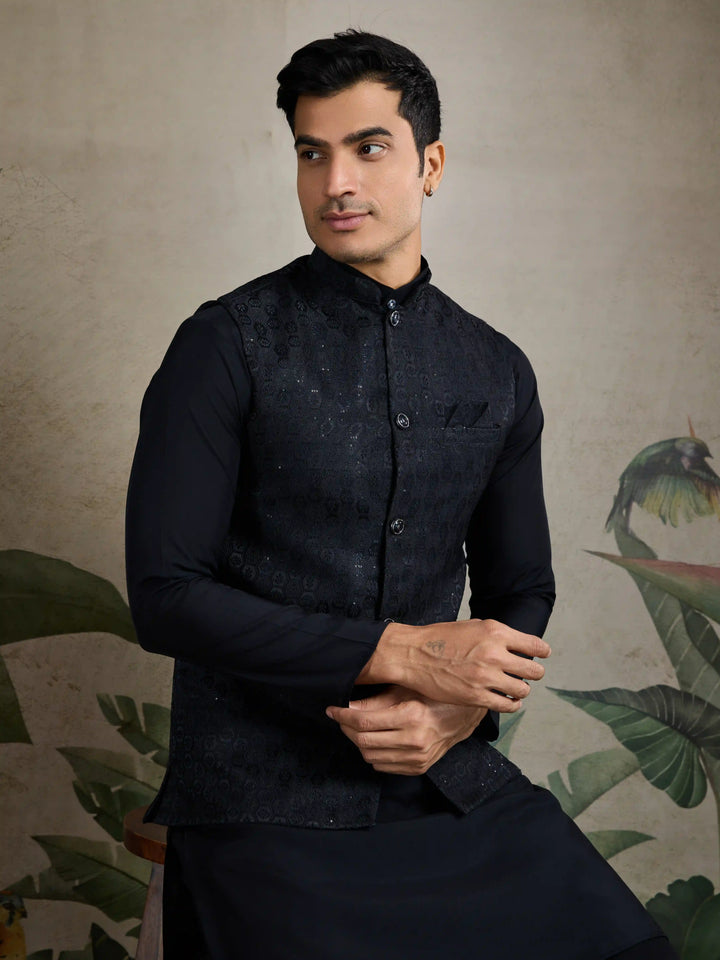 Black Viscose Silk Kurta with Koti Stylish Festive Outfit