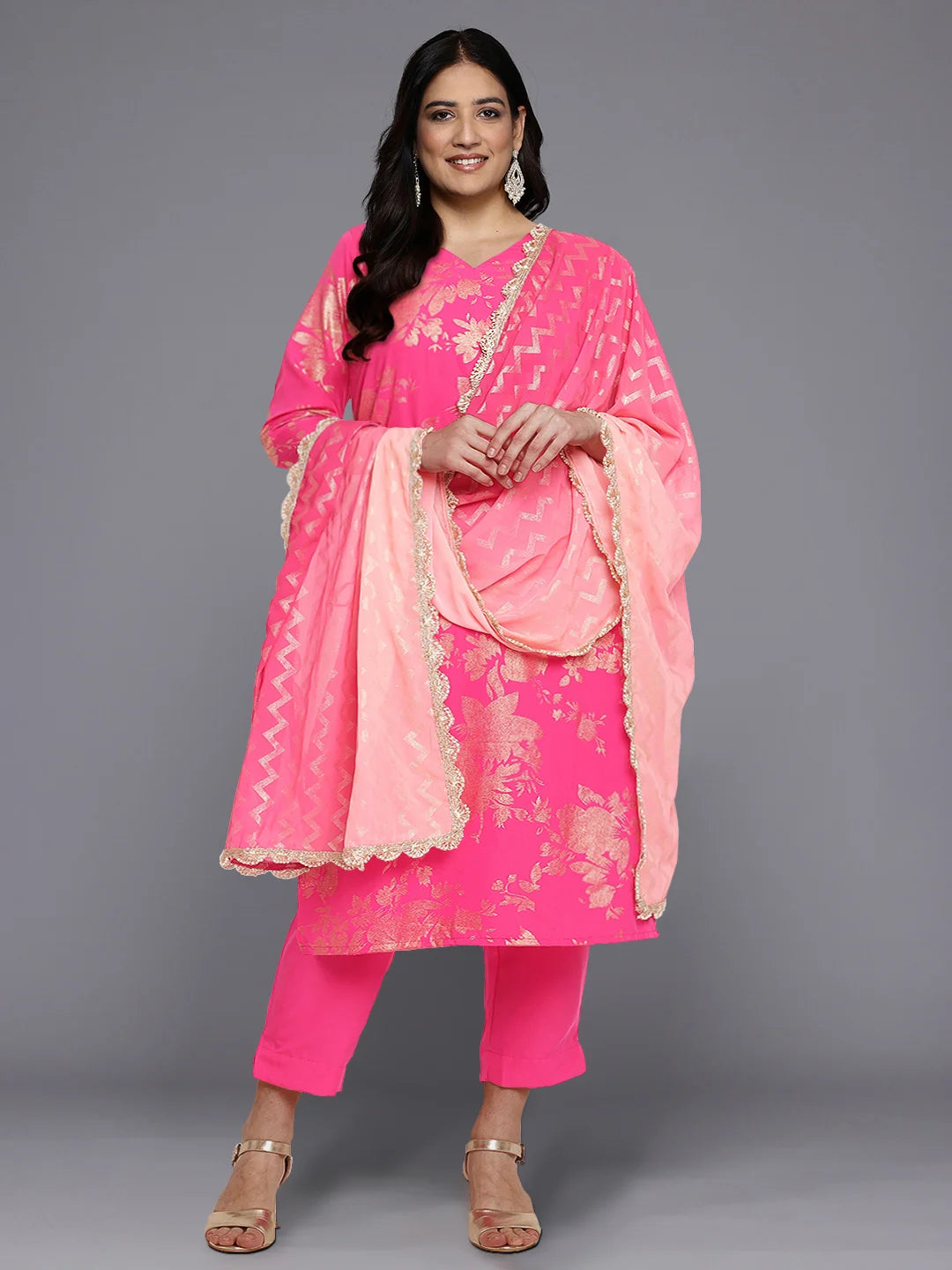 Rose Pink Kurti Set with Printed Georgette Dupatta – Elegant Look