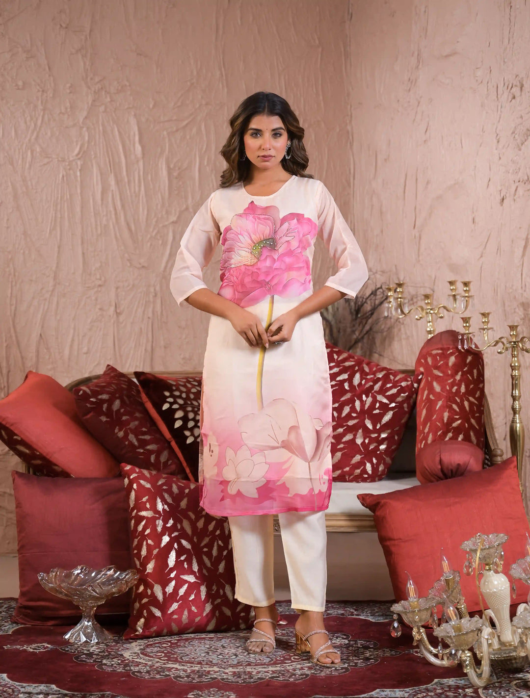 Elegant White Taby Silk Designer Salwar Kameez Set