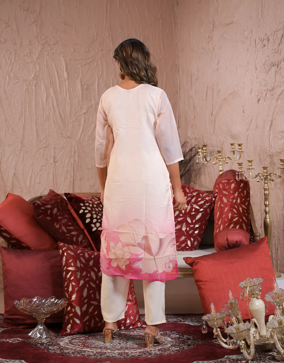 Elegant White Taby Silk Designer Salwar Kameez Set