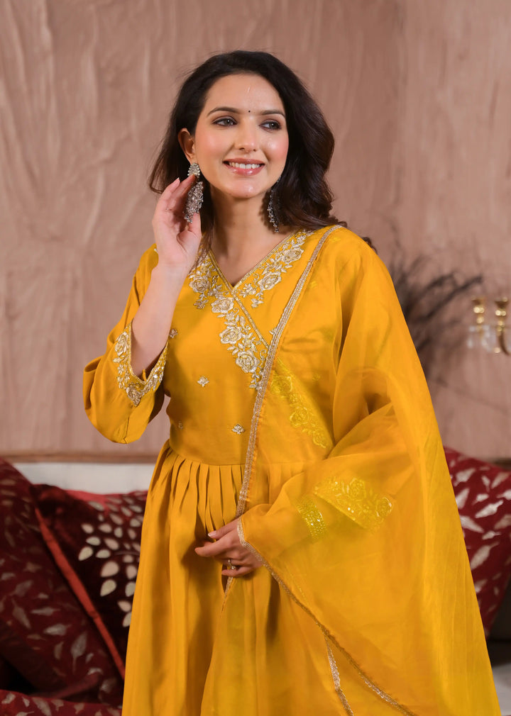 Elegant Yellow Viscose Chanderi Salwar Kameez Set with Dupatta
