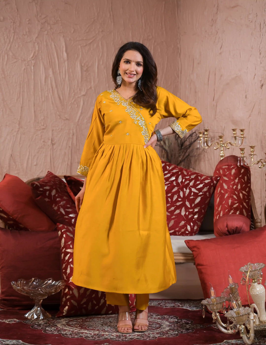 Elegant Yellow Viscose Chanderi Salwar Kameez Set with Dupatta