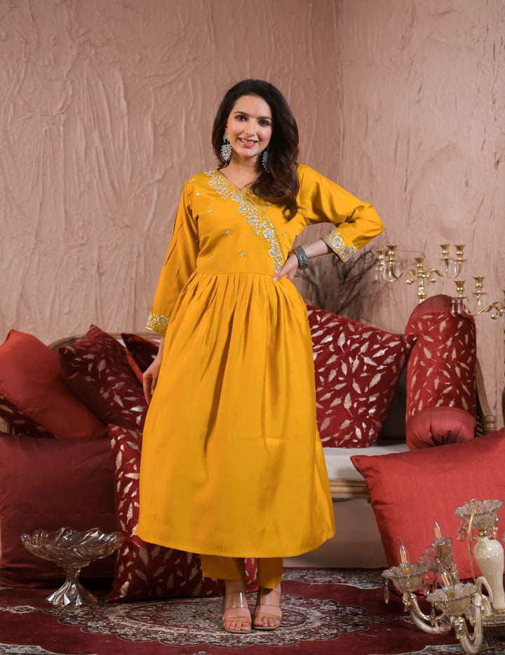 Elegant Yellow Viscose Chanderi Salwar Kameez Set with Dupatta