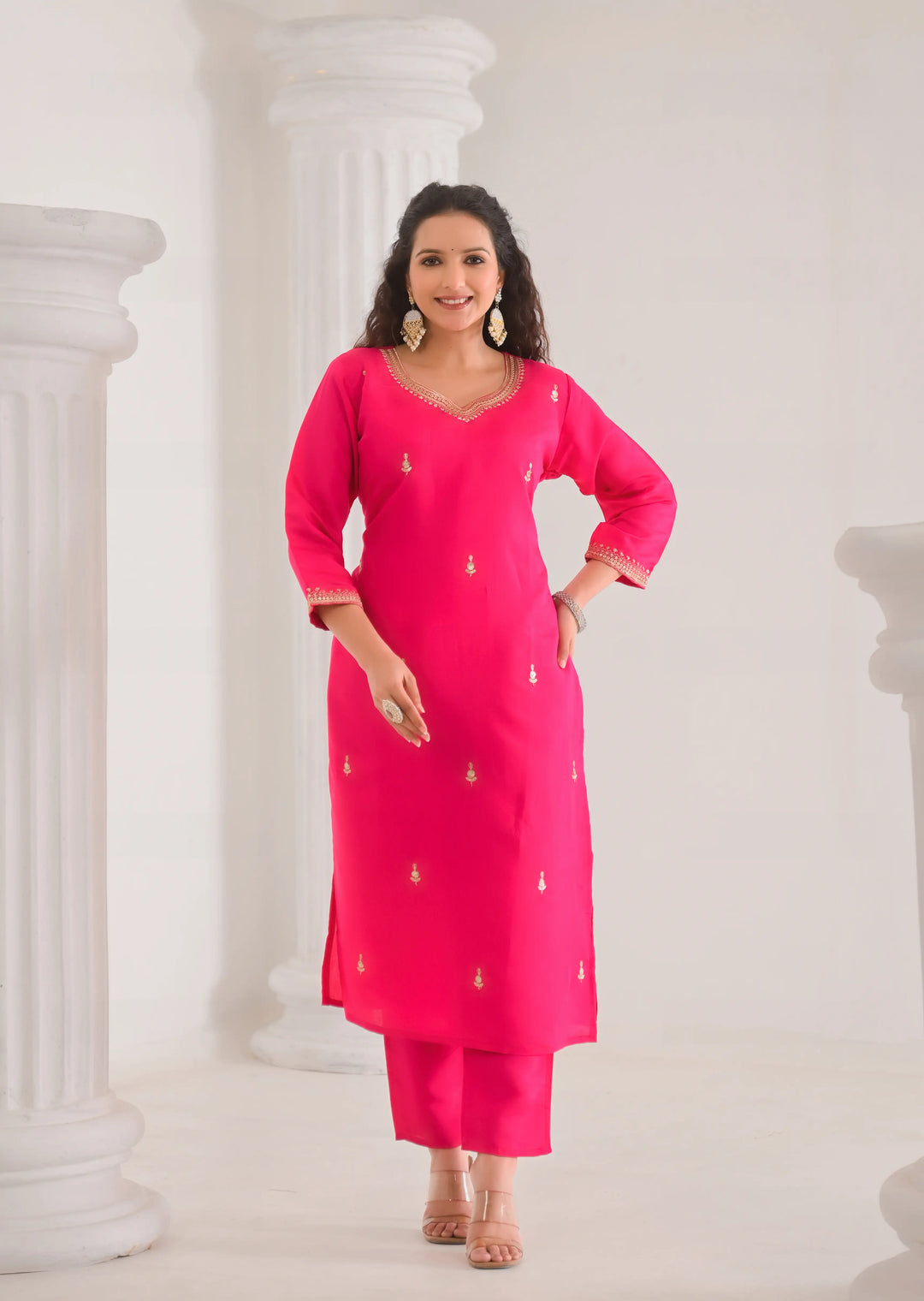 Festive Wear Embroidered Viscose Chanderi Suit Set with Jacquard Dupatta