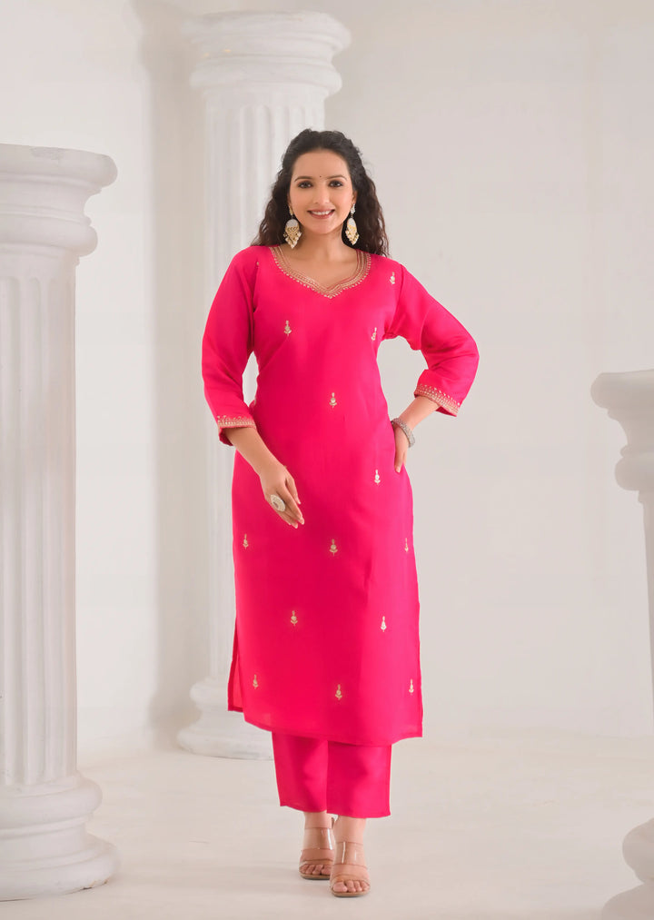 Festive Wear Embroidered Viscose Chanderi Suit Set with Jacquard Dupatta