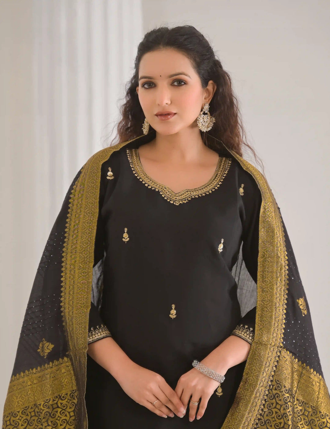 Festive Wear Embroidered Viscose Chanderi Suit Set with Jacquard Dupatta