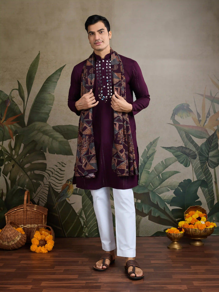 Viscose Rayon Kurta with Dupatta for Festive Readymade for Men