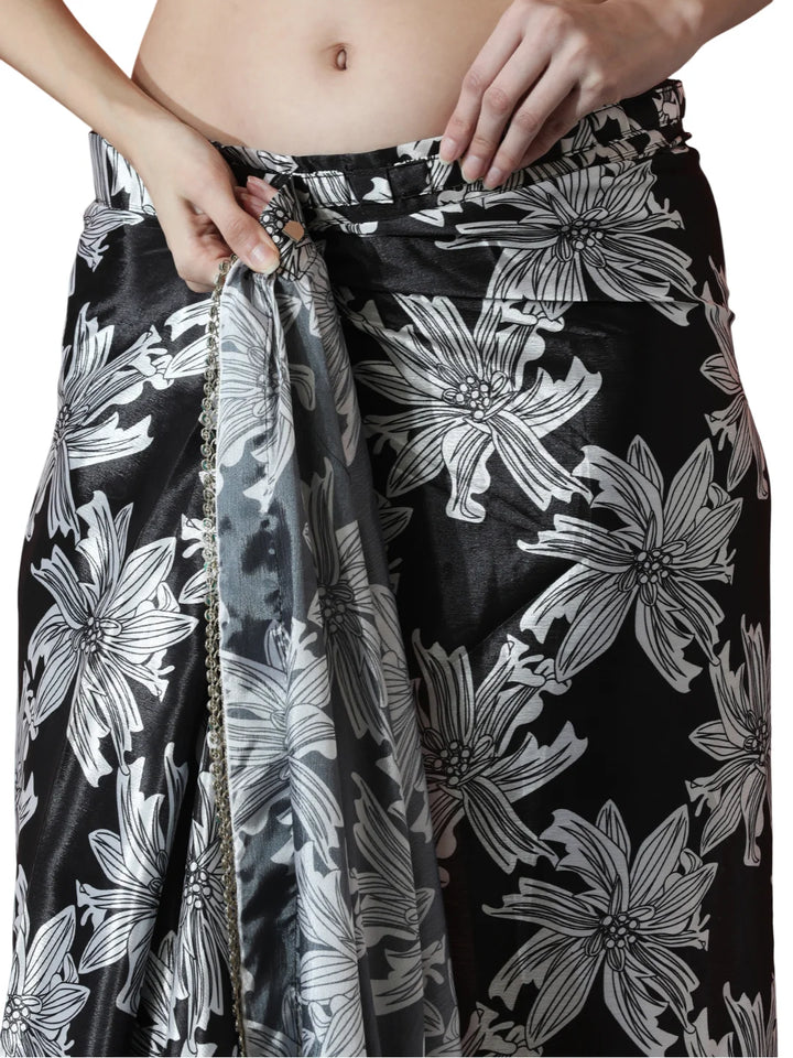Black Chinon Saree with Digital Print – Festive Ready Look