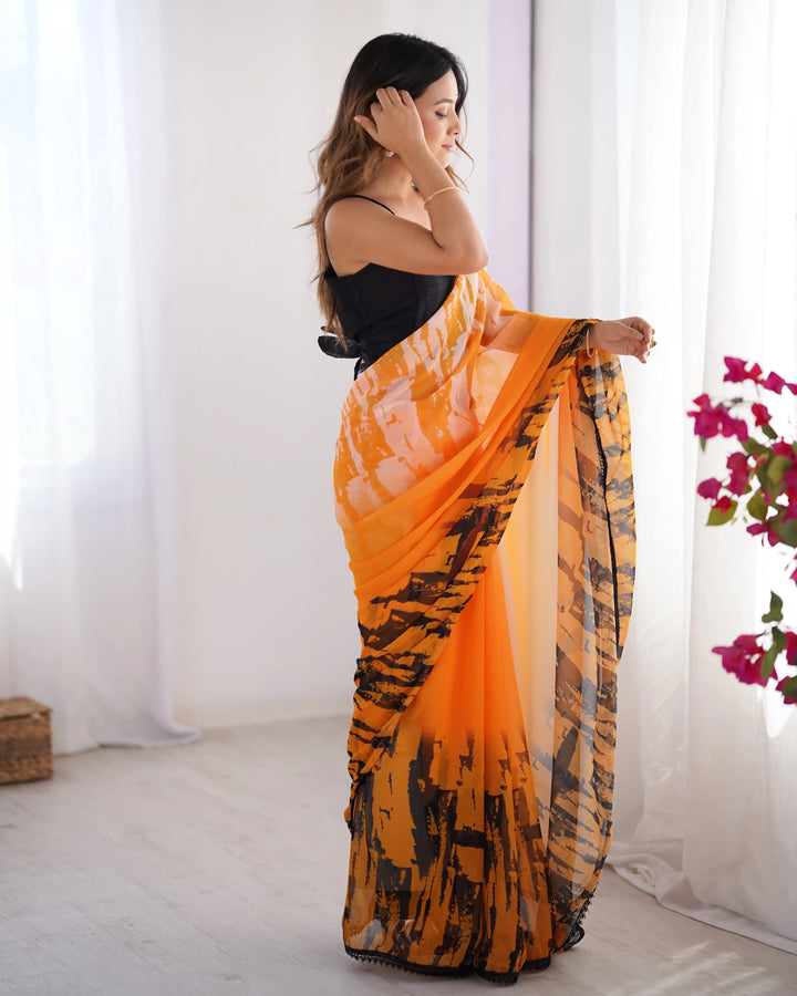 Orange Georgette Saree with Art Silk Designer Printed Blouse