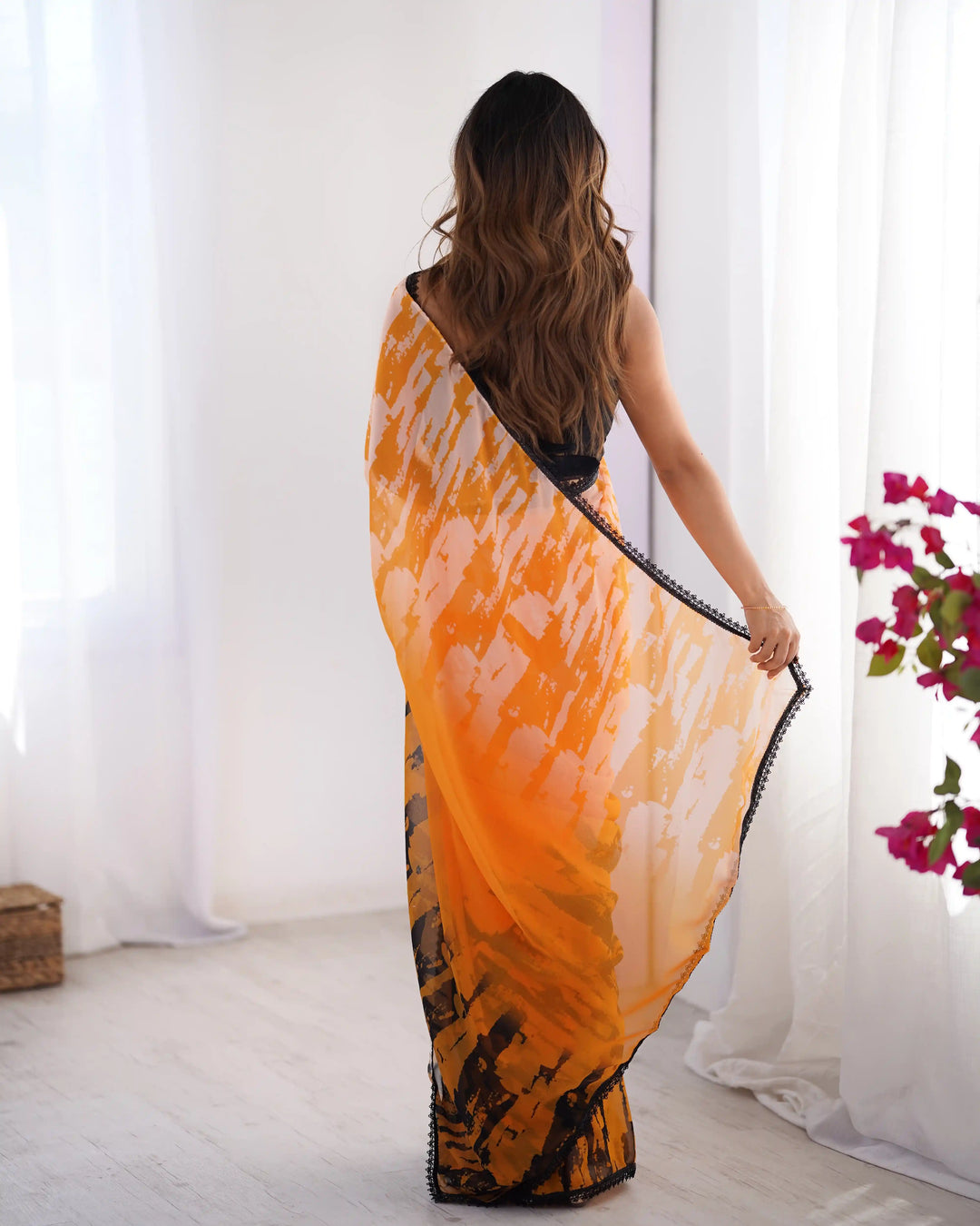 Orange Georgette Saree with Art Silk Designer Printed Blouse