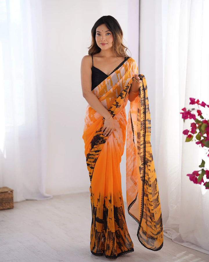 Orange Georgette Saree with Art Silk Designer Printed Blouse
